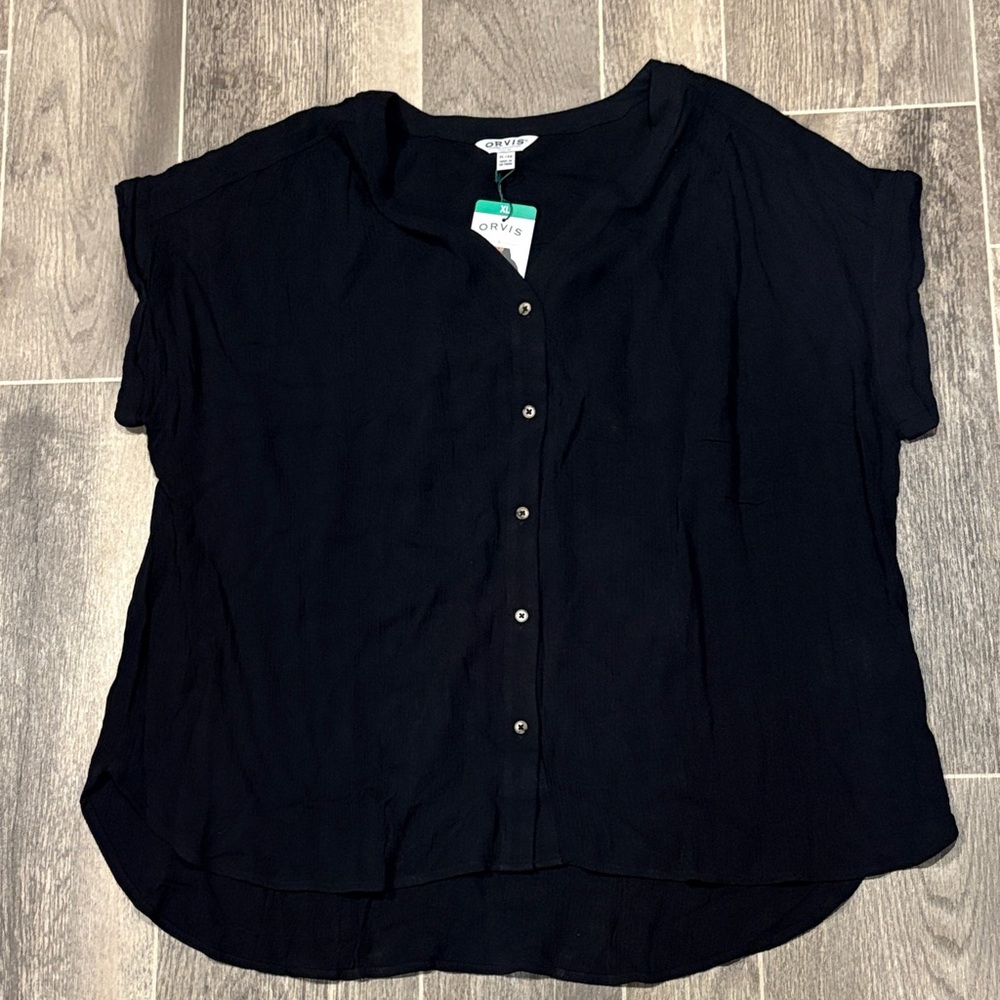 Orvis Black Short-Sleeve Button-Front Blouse
